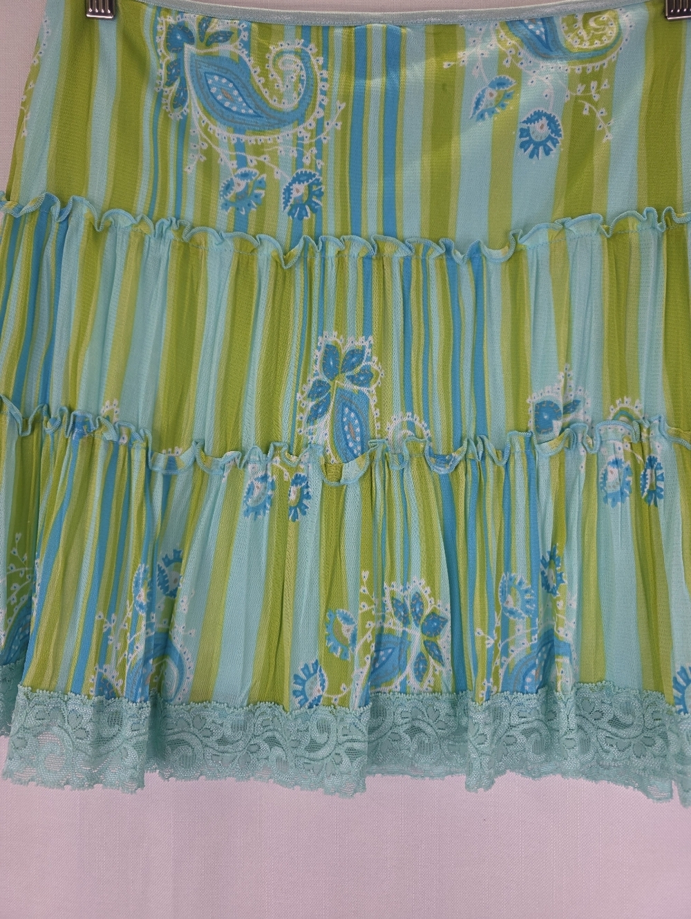 My Michelle 2000s Y2K Tiered Paisley Mini Fairy Mermaid Skirt Turqouise Size L - Picture 9 of 14